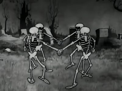 two skeletons dancing in the middle of a field Halloween Laptop Gif Skull Dance, Skeleton Dance Cartoon Gif, Spooky Scary Skeleton Dancing, dark slate gray