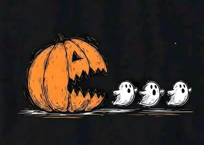 an orange pumpkin with ghost faces on it and three smaller ones in the dark behind it Halloween 3 Halloween, Cover Photos, Halloween Laptop Aesthetic, Halloween Backgrounds, black