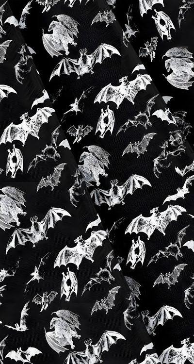 a black and white photo of bats flying in the night sky with stars on them Vintage Bats For Halloween Fabric And Bat Print Fabric Pattern, Black Bat Fabric Design, Diy Halloween Costume Ideas,