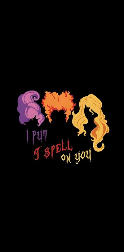 three different colored hair styles with the words,'i speak on you'written below them Hocus Pocus Halloween Hocus Pocus Background Iphone, Cute Hocus Pocus Background, Cute Halloween Hocus Pocus, black