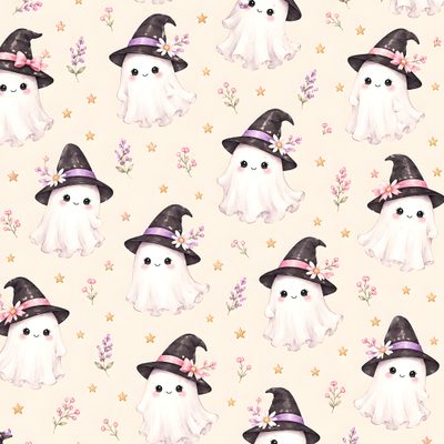 this is a very cute little ghost with witches on it's hats and flowers Halloween Ghost For Nursery Halloween Cards Handmade, Halloween Series, Halloween, Purple, old lace