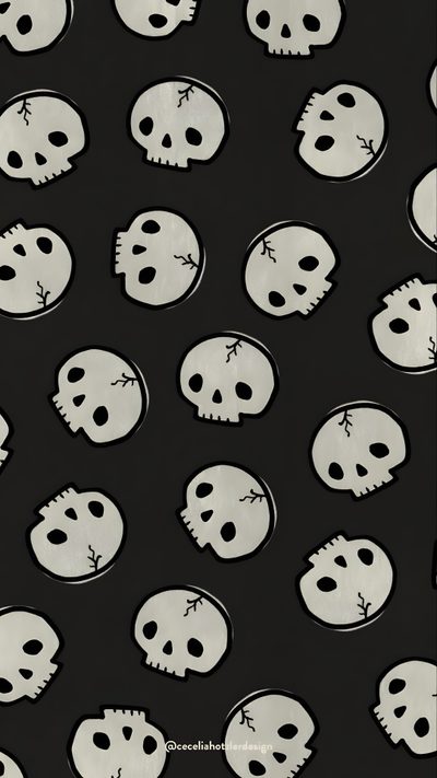 black and white skulls on a black background Cute Halloween Skull Halloween Backgrounds, Goth, 2160x3840, Witchy, Gothic, Iphone Themes, black