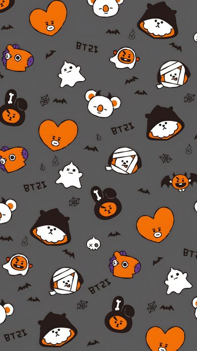 an image of halloween themed wallpaper Bts Halloween K Pop Halloween, Bt21 Pumpkin Painting, Bt21 Fall, Bt21 Thanksgiving, Bt21 Christmas, dim gray
