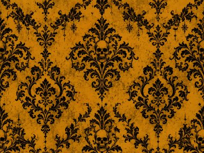 an old fashioned wallpaper with black and gold designs Damask Halloween Gothic Pattern, Gift Wrap Printable, Dark Gothic, Halloween, Ipad, dark goldenrod