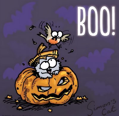 a cartoon cat riding on top of a pumpkin Simons Cat Halloween Hd Simons Cat Halloween, Simon The Cat Christmas, Simons Cat Characters, dark slate gray
