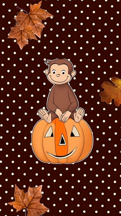 a monkey sitting on top of a pumpkin Halloween Curios George Snoopy, Cute, Curios George Background Fall, Curious George Widget Halloween, black