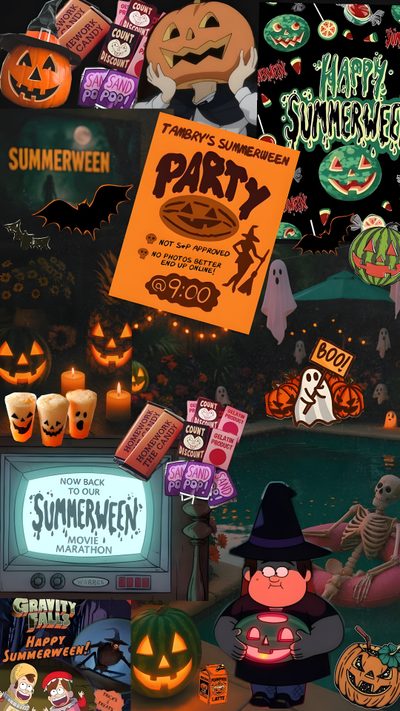 an image of halloween stickers and decorations Gravity Falls Halloween Halloween Cute, Black And White Picture Wall, Halloween Party Games, dark slate gray