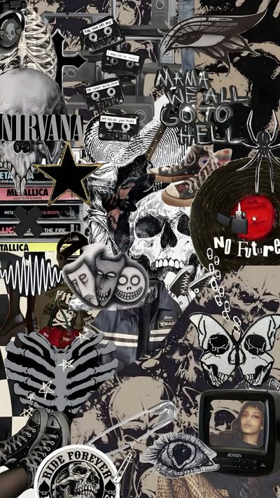 a bunch of stickers that are all over the place in front of a cell phone Lockscreen Grunge Edgy Aesthetic Halloween Goth Grunge, Grunge Summer, Good Phone, dark slate gray