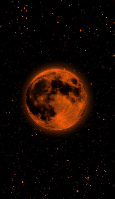 an orange moon is seen in the dark sky Halloween Orange And Black Orange Icons, Orange Moon, Halloween Iphone, Orange, Black Aesthetic,