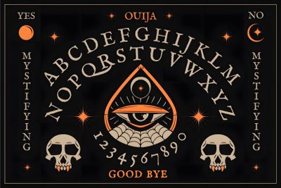 an old fashioned alphabet with skulls on it Halloween Ouija Planchette Halloween Ouija Board Background, Vintage Ouija Board Design, Ouija Board Poster Design, black
