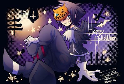 an anime character is dressed up as a cat with a pumpkin on it's head Sora Halloween Town 1920x1080 Kingdom Hearts Art, Kingdom Heart, Sora Kingdom Hearts, dark slate gray