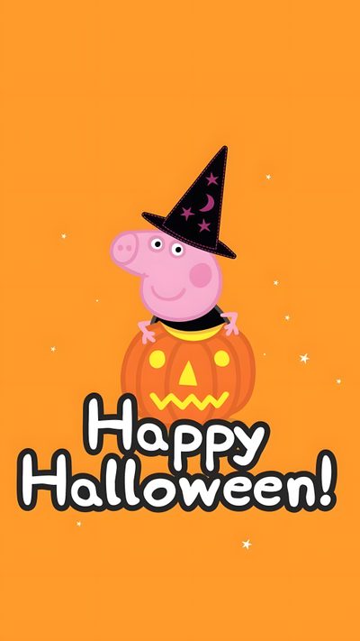 a pig sitting on top of a pumpkin with the words happy halloween written below it Peppa Pig Halloween Dog Years Chart, Pig Halloween, Pig, Pig Character, Christmas Phone, goldenrod