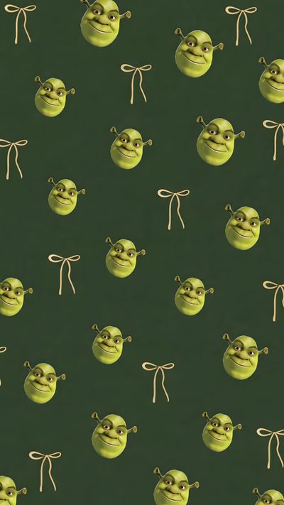 an image of many green faces with eyes and ears on black background, as well as some strings Halloween Shrek Shrek Background, Funny Shrek Pics, Shrek Funny, Shrek Aesthetic, Shrek, dark slate gray