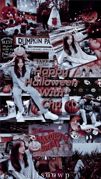 a collage of halloween pictures with the words happy halloween written in white on them Halloween Blackpink K Pop Halloween, Kpop Halloween, Kpop Halloween Lockscreen, dim gray