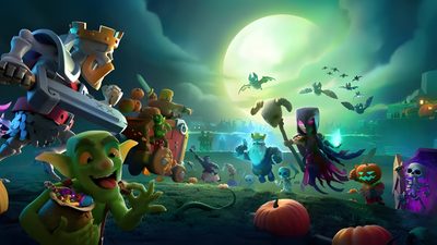 an animated scene with many characters and pumpkins Clash Royale Halloween Clash Royale Landscape, Clash Royale Halloween, Clash Royale Background Hd, dark slate gray