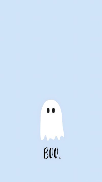 a white ghost with the words boo on it's face in black lettering against a pale blue background Cute Light Blue Halloween Halloween - Ghost Mood - Aqua, Aesthetic Cute Halloween Blue, Pastel Blue Halloween, lavender