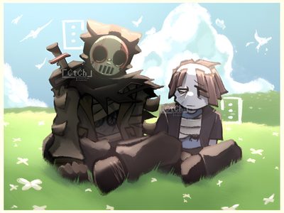 two anime characters sitting in the grass Forsaken Halloween Out Of Shackles Meme, Forsaken Survivors, Forsaken Matching Pfp Trio, dark sea green