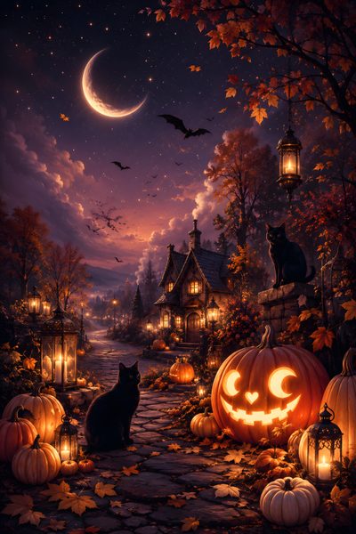 a halloween scene with pumpkins and cats Spooky Halloween Pumpkin Best Halloween, Halloween Hd, Halloween Image, Halloween Images Backgrounds, black