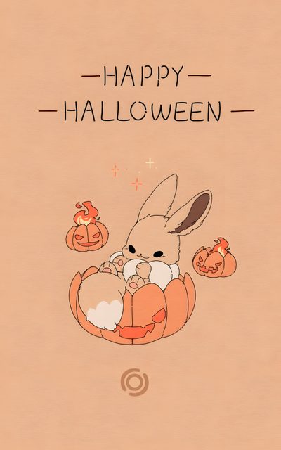 an image of a happy halloween card with a bunny and pumpkins on the front Eevee Halloween Eevee Pumpkin, Pokemon Halloween, Eevee Christmas, Eevee Halloween, Pokemon Tattoo, burlywood
