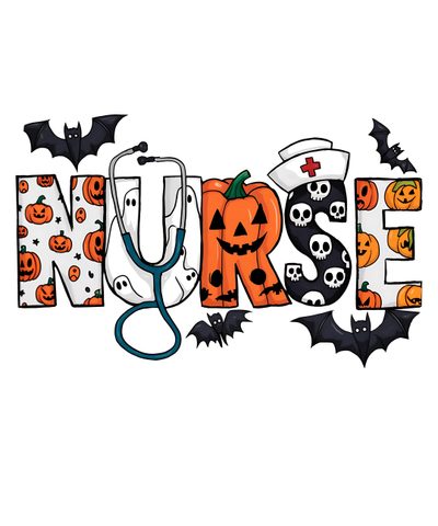 the word nurse decorated with pumpkins, bats and other halloween related items is shown Nurse Halloween Halloween Design, Cricut, Tshirt Designs, Halloween, Design, white