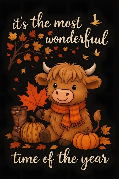 a brown cow sitting on top of a pile of leaves next to a pumpkin and an autumn Cute Halloween Highland Cow Thanksgiving Iphone, Cute Halloween Pictures, Pictures Of Turkeys, black