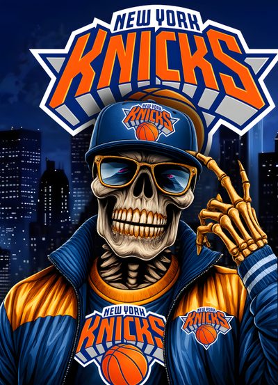 a skeleton in a new york basketball uniform holding his hand up to the side while wearing sunglasses and a baseball cap Halloween Nba Basketball Memes, Ny Knicks, Basketball Drills, Nba Logo, midnight blue