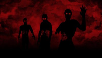 three silhouettes with glowing eyes in front of a red and black background that appears to be dark Halloween Zombie 4k Zombie, Zombie, Zombie Hill Background Hd, Dark Zombie, Zombies 4k, black