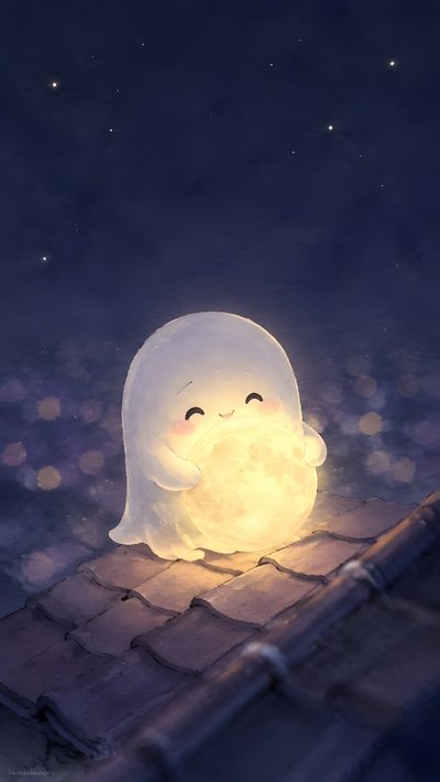 a little white ghost sitting on top of a roof Halloween Ghost For Nursery Ghost Phone, Cute Ghost Illustration, Empire, Yin Yang Art, dark slate gray