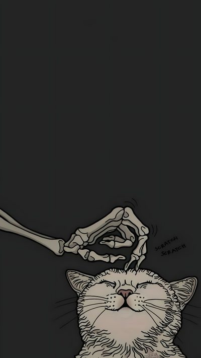 a drawing of a cat being fed by a skeleton Halloween Skeleton Cat Spooky Iphone, Spooky Aesthetic, Spooky Ideas, Spooky Inspiration, Simple Spooky, black