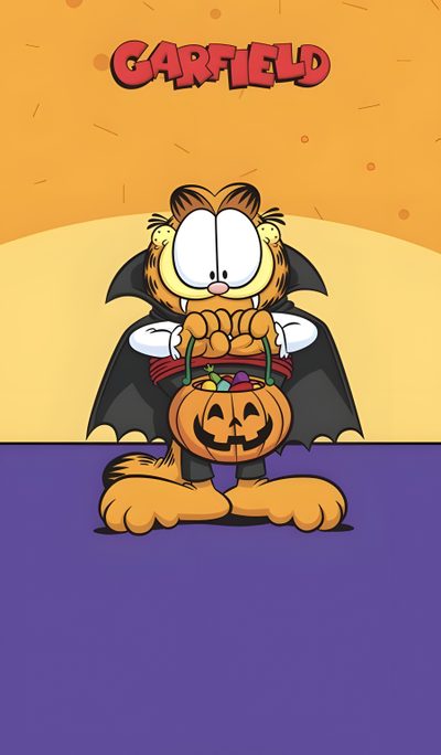 garfield the cat sitting on top of a pumpkin Halloween Garfield Garfield Halloween, Garfield, Garfield Pictures, Garfield Images, dark salmon