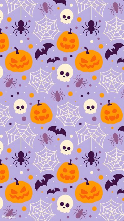 halloween seamless background with pumpkins and skulls on purple, white and orange colors Halloween Purple And Orange Purple Halloween Pattern, Inspiration, Halloween Jumble -faded Purple, light steel blue
