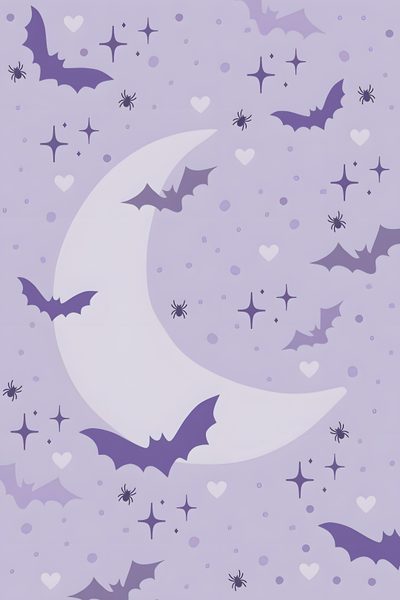 bats flying in the night sky with stars and hearts all around them, as if for halloween Halloween Purple Bat Bat And Moon Design, Cute Halloween Phone, Halloween Party Invitation Ideas, thistle