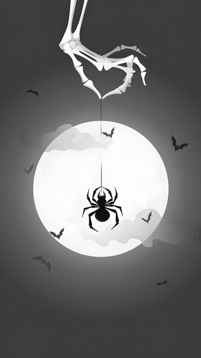 a black and white image of a spider hanging on to a string in front of a full moon Halloween Spiders At University Of Texas Halloween Boo, Happy Halloween, Celestial Bodies, dark slate gray