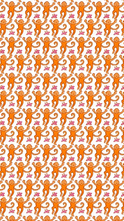 an orange and pink monkey pattern on a white background Roller Rabbit Halloween Roller, Rabbit Halloween, Holiday Iphone, Rabbit, Monkey, Iphone Homescreen, pink
