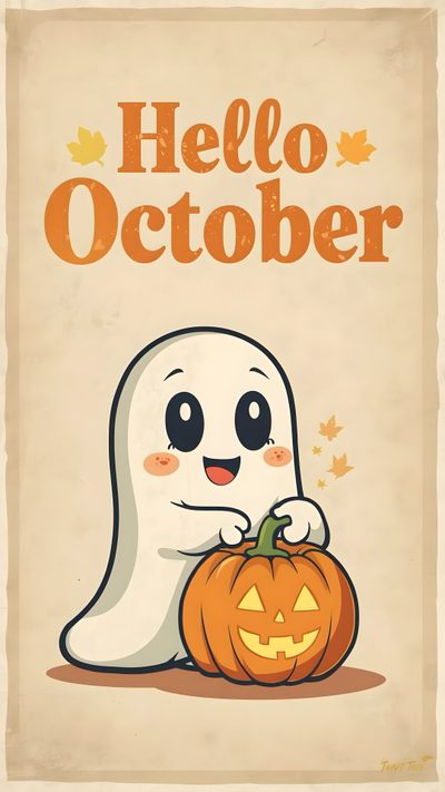 a halloween poster with a ghost holding a pumpkin Halloween Hello October Cute Hello October Images, Hello October Images Cartoon, Happy October Cute Images, wheat
