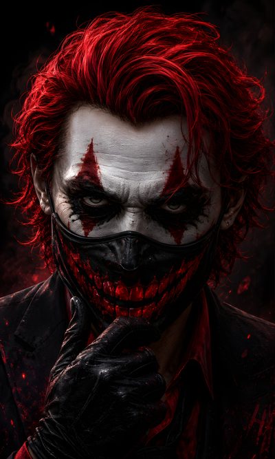 a man with red hair and makeup is dressed as the joker in a dark background Joker Halloween Joker Artwork, Marvel Dc, Black Backgrounds, Marvel,