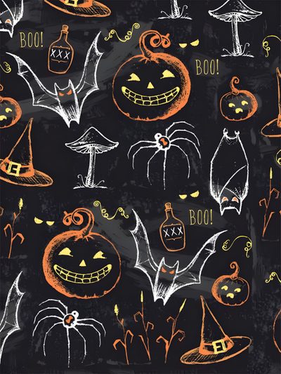 halloween seamless background with pumpkins, bats and spiderweaves on black Halloween Chalkboard Halloween Chalkboard, Vintage Chalkboard, Themed Photography, Colored Chalk, black
