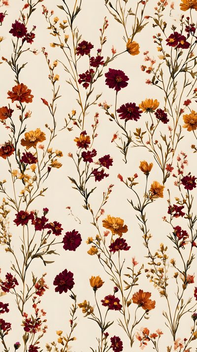 an image of flowers that are on a wallpaper pattern in red, orange and yellow Halloween Floral Aesthetic Back To University, Autumn Phone, Autumn Leaves, Fall Background, antique white