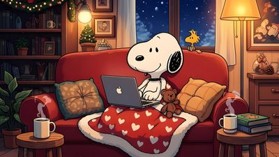 a cartoon snoopy sitting on a couch with a laptop in his lap and holding a teddy bear Snoopy Halloween Laptop Flower Sugar Cookies, Dragon Ball Z Iphone, Halloween Music, saddle brown