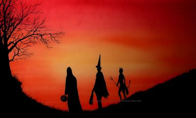 the silhouettes of two people walking in front of an orange and red sky Halloween Iii Season Of The Witch Halloween 2 Art, Halloween Season Of The Witch, Halloween 3 Season Of The Witch Tattoo, dark red