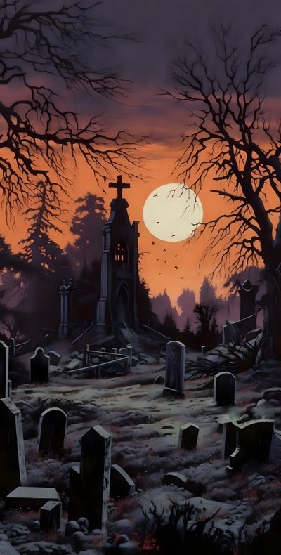 a painting of a graveyard with tombstones and trees in the background at night time Old Ways Halloween Spooky Background Aesthetic, Horror Background Aesthetic, Spooky Scene Background, dark slate gray
