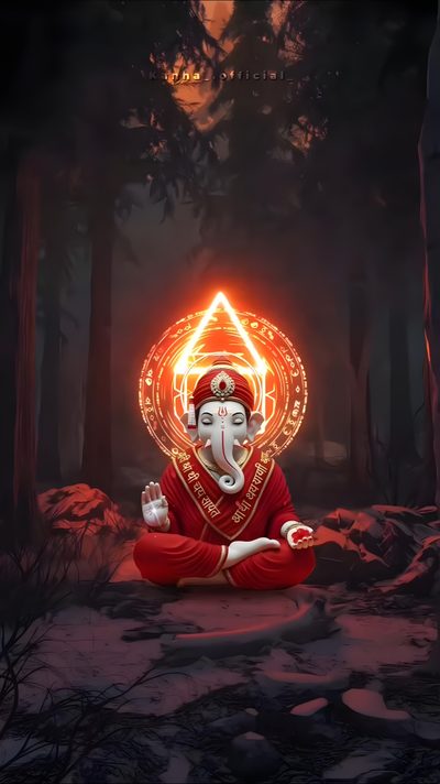 an elephant is sitting in the middle of a forest with lights on it's head Ganesh Halloween Ganesh Images, Ganesh Ji Cinematic Video, Modern Indian Art, black