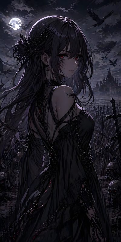 a woman with long black hair standing in front of a full moon filled night sky Dark Halloween Anime The Exorcism Of Emily Rose, Dark Lady, Fantasy Witch, Images Kawaii, Dark Anime, black