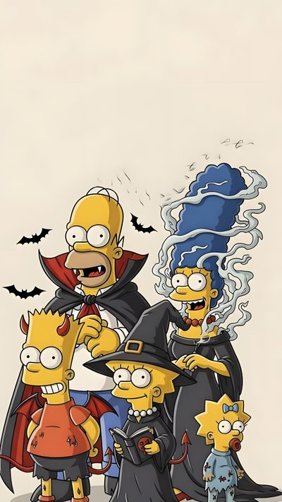 the simpsons family is dressed up for halloween Simpsons Halloween 4k Simpsons Halloween, The Simpsons Horror, The Simpsons Halloween, antique white