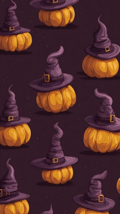 a bunch of pumpkins with witches hats on them Halloween Pumpkins Non Traditional Halloween Illustration, Halloween, black