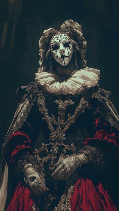 a man dressed in an elaborate costume and mask Halloween Costumes Nghệ Thuật Kinh Dị, Surreale Kunst, Arte Inspo, Creepy Art, Dark Art Illustrations, black