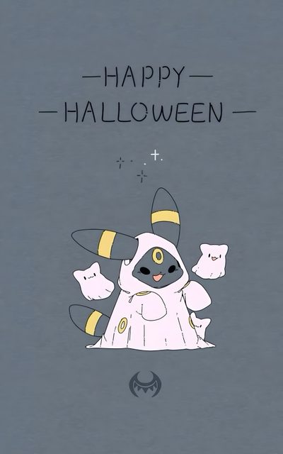 a halloween card with an image of a cat dressed as a ghost Cute Eevee Halloween Pokémon, Pokémon Halloween, Halloween Pokémon, Pokemon, dim gray