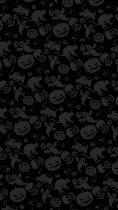 black and white halloween wallpaper with pumpkins, jack - o'- lanternes and ghost faces Halloween Black Halloween Aesthetic Pattern, Black Iphone Halloween, Black Halloween Iphone,