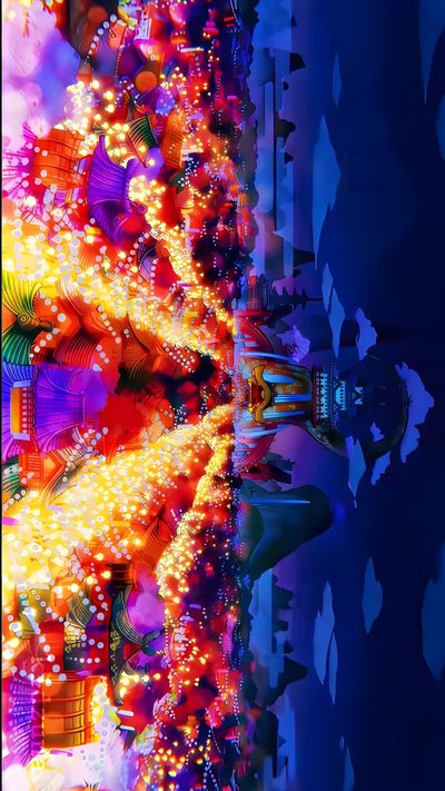 an abstract painting with many lights on it One Piece Halloween 4k One Piece Live Background, Wano Country, One Piece Live 4k Laptop, dark slate gray
