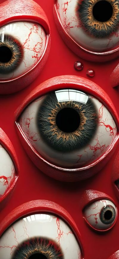 the eyeballs are painted red and white Halloween Eyeballs Red-01 Crazy Eye, Eye Ball, Eyeball Iphone, Creepy Eyeball, saddle brown